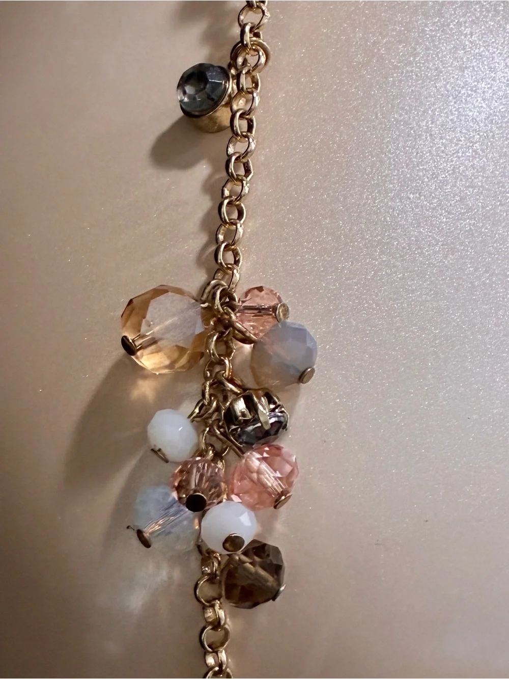 LOFT Gold-Tone Long Necklace with Peach, Champagne and White Beads